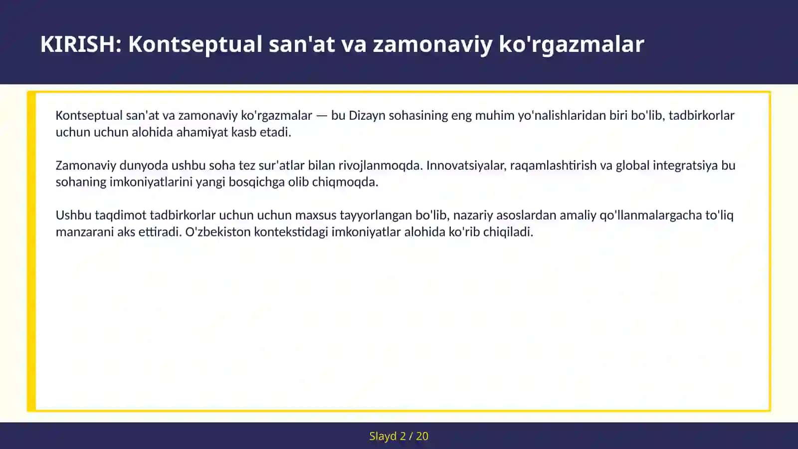 Kontseptual san'at va zamonaviy ko'rgazmalar 2