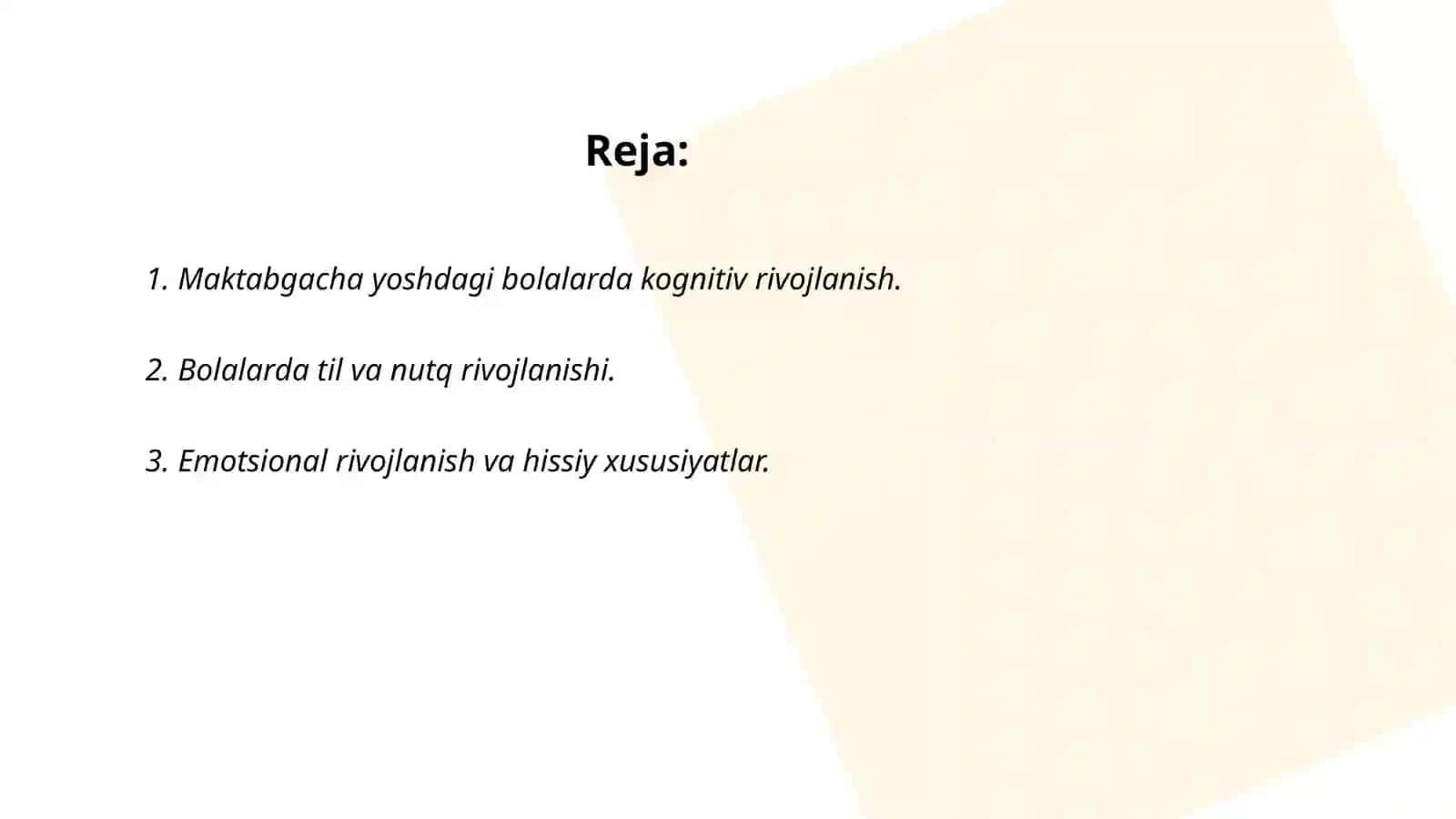 Maktabgacha yoshdagi bolalaming yoshga doir pedagogik va psixologik xususiyatlari va ularning bola sog'lom rivojlanishidagi ahamiyati 2