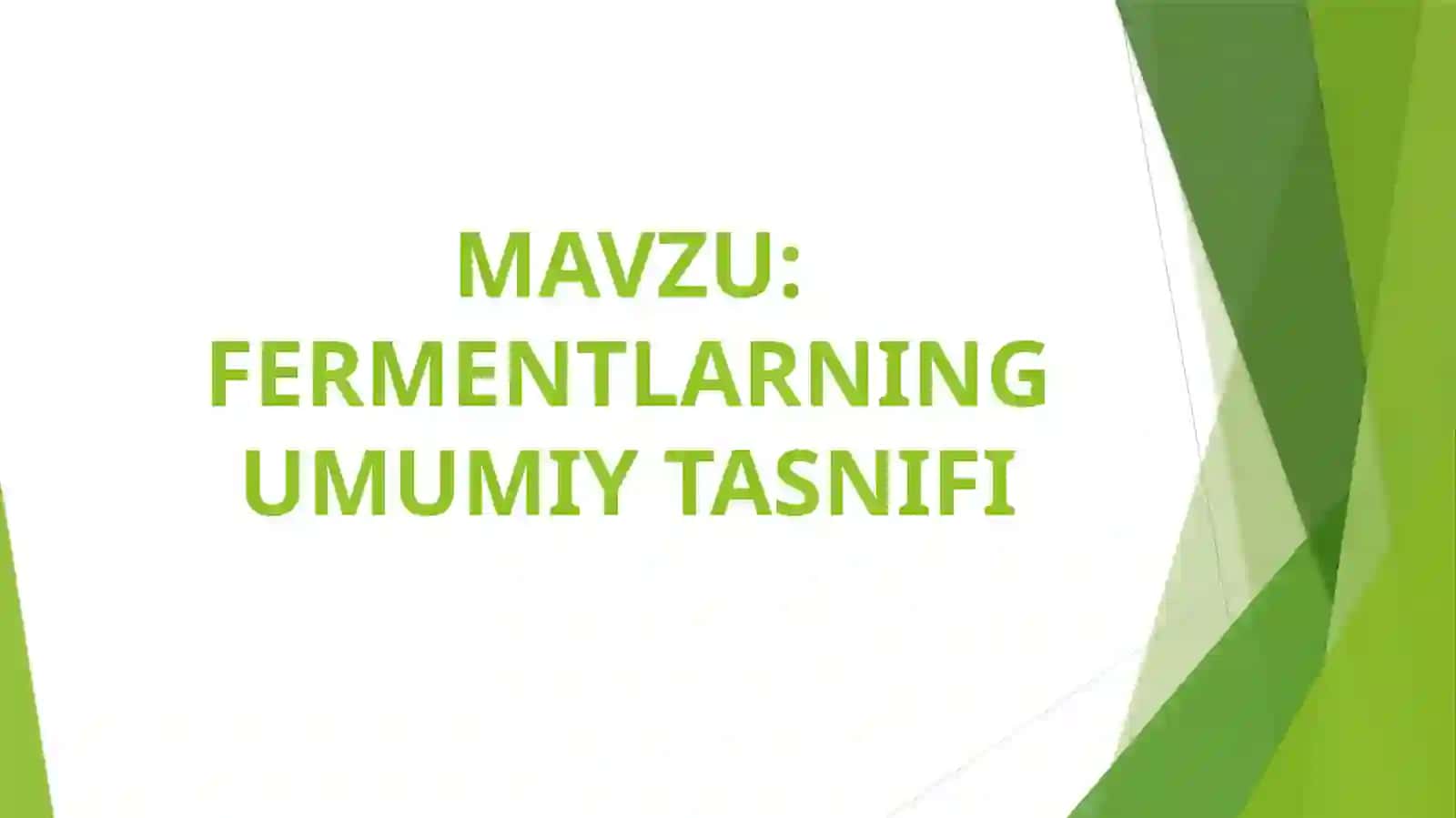 FERMENTLARNING UMUMIY TASNIFI 2
