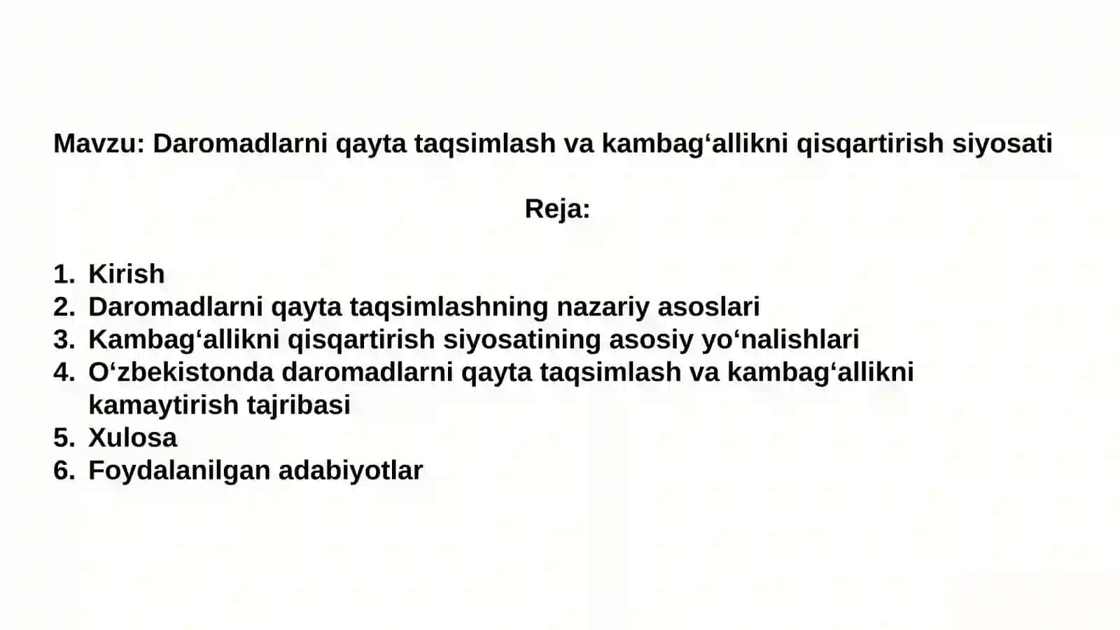 Daromadlarni qayta taqsimlash va kambagʻallikni qisqartirish siyosati 2