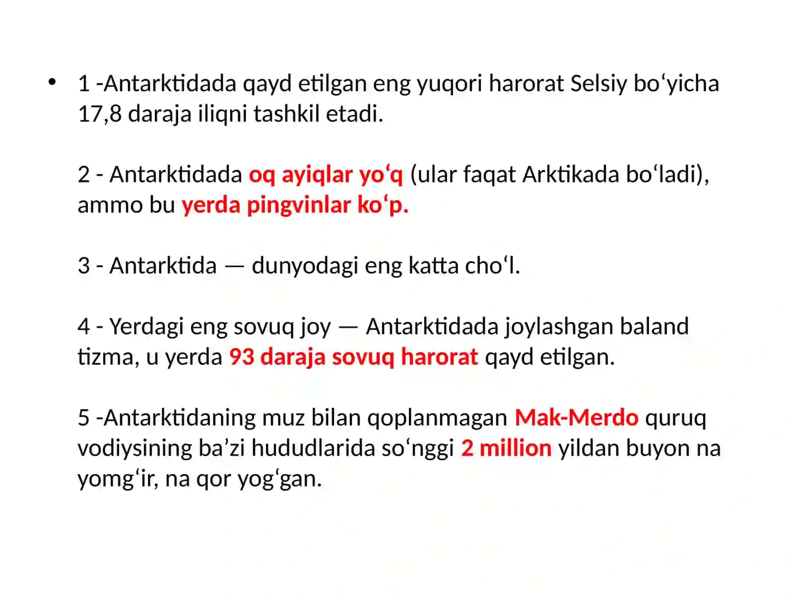 ANTARTIDA MATERIGI HAQIDA QIZIQARLI FAKTLAR 2