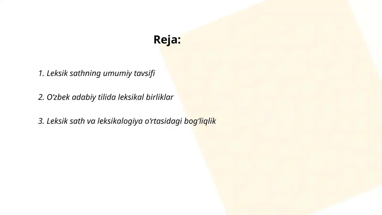 Hozirgi o'zbek adabiy tilining leksik sathi va leksikalogiyasi 2