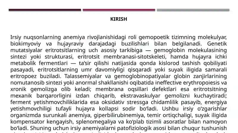 Irsiy nuqsonlarning anemiya rivojlanishiga ta'siri 2