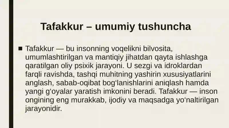 Taffakur aperatsiyalari, taffakur shakllari turlari 2