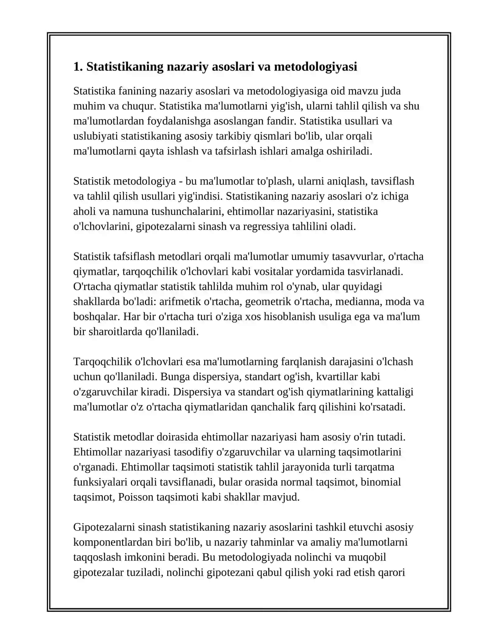 STATISTIKANING USULLARI VA USLUBIYATI 2