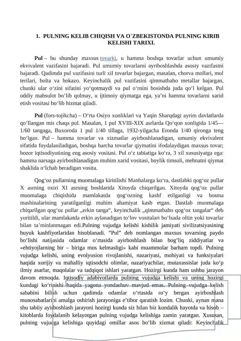PUL AYLANMASI VA UNING TARKIBI, PUL MASSASI 2