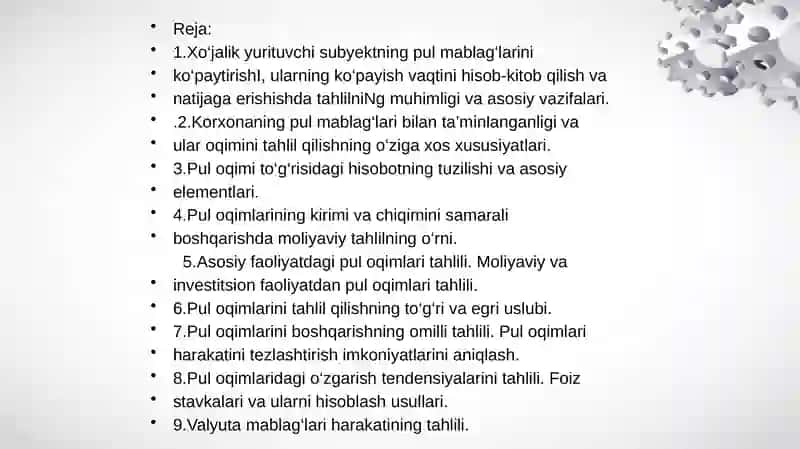 Pul oqimlari tahlili(taqdimot) 2
