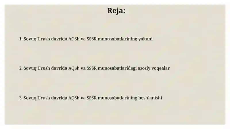 Sovuq Urush davrida AQSH va SSSR munosabatlari 2