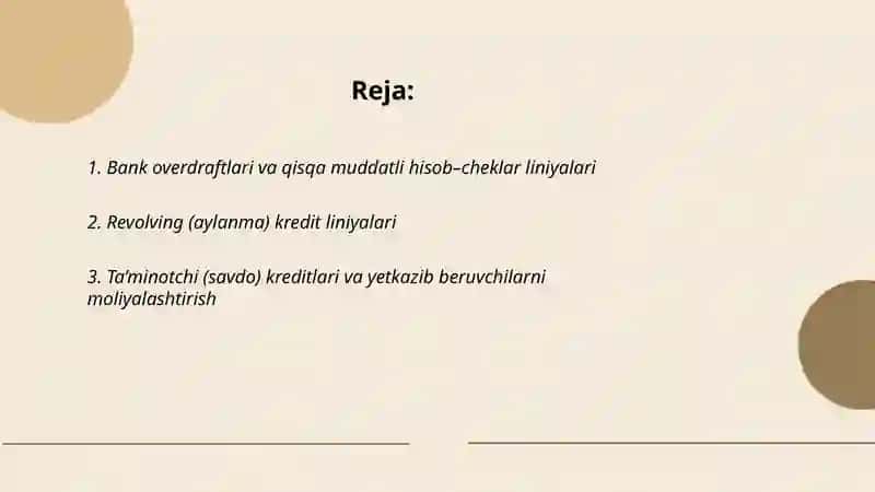 Xoʻjalik subʼektlarini qisa muddatli kreditlashni zamonaviy turlari 2