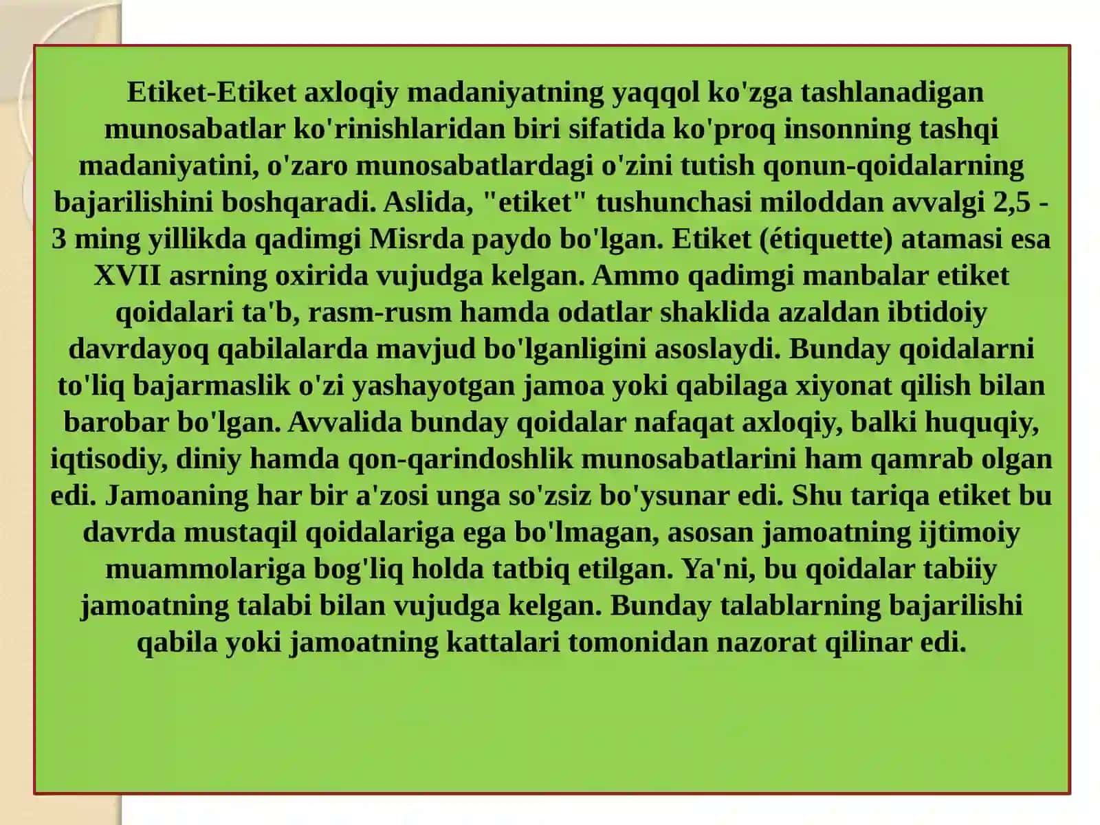 Etiket haqida umumiy tushuncha 2