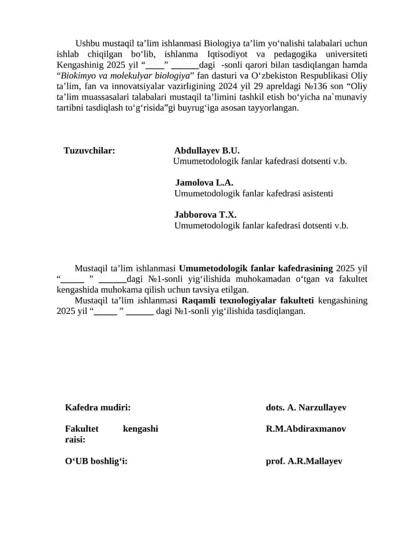 Biokimyo va molekulyar biologiya 2