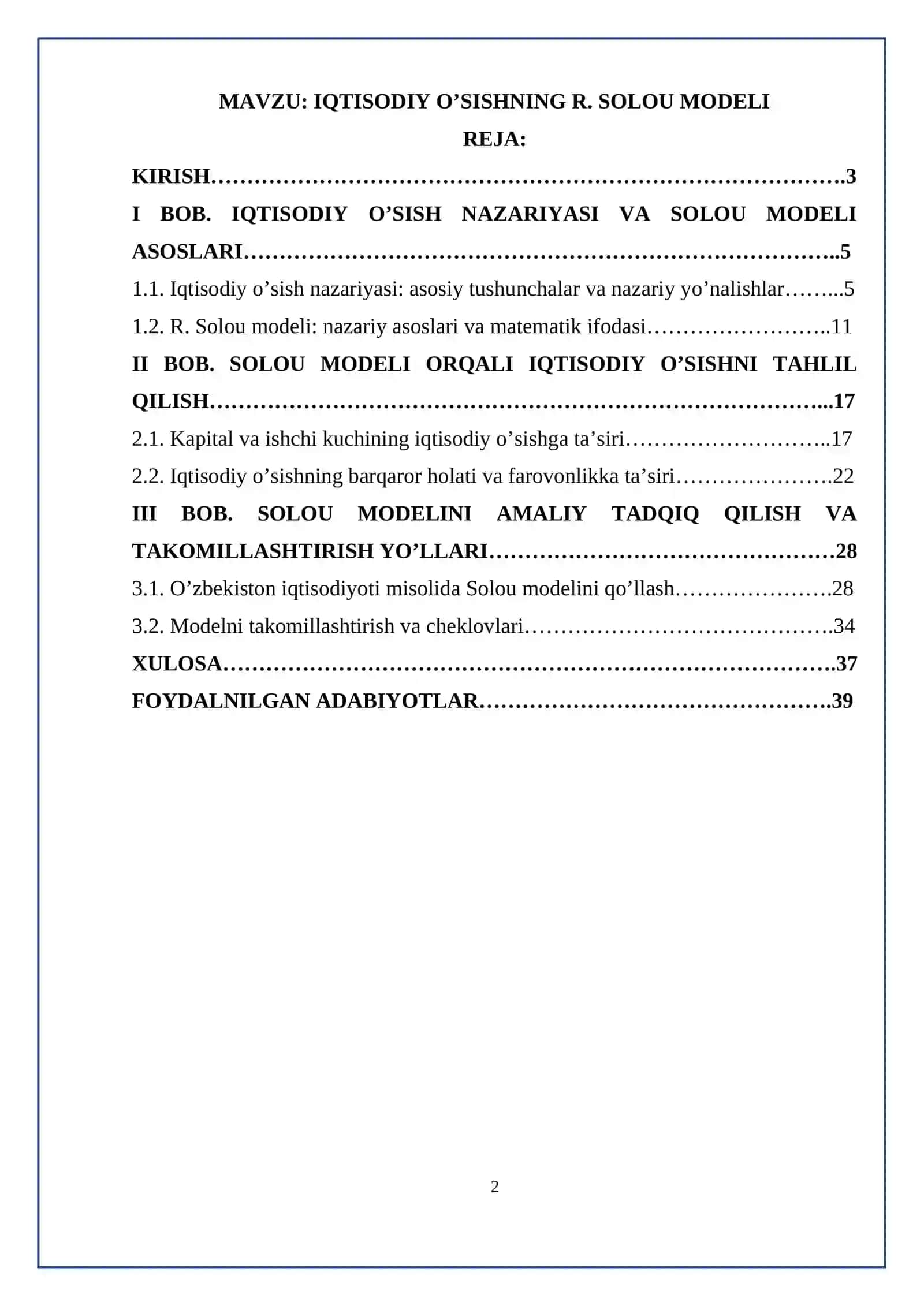 Iqtisodiy o’sishning R. Solou modeli 2