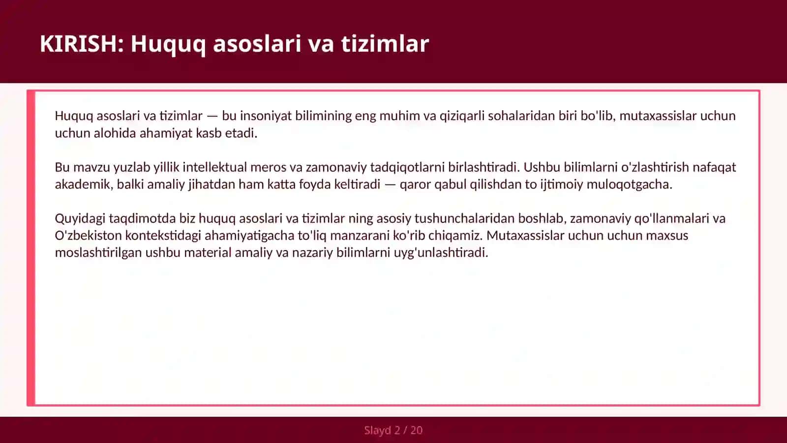 Huquq asoslari va tizimlar 2