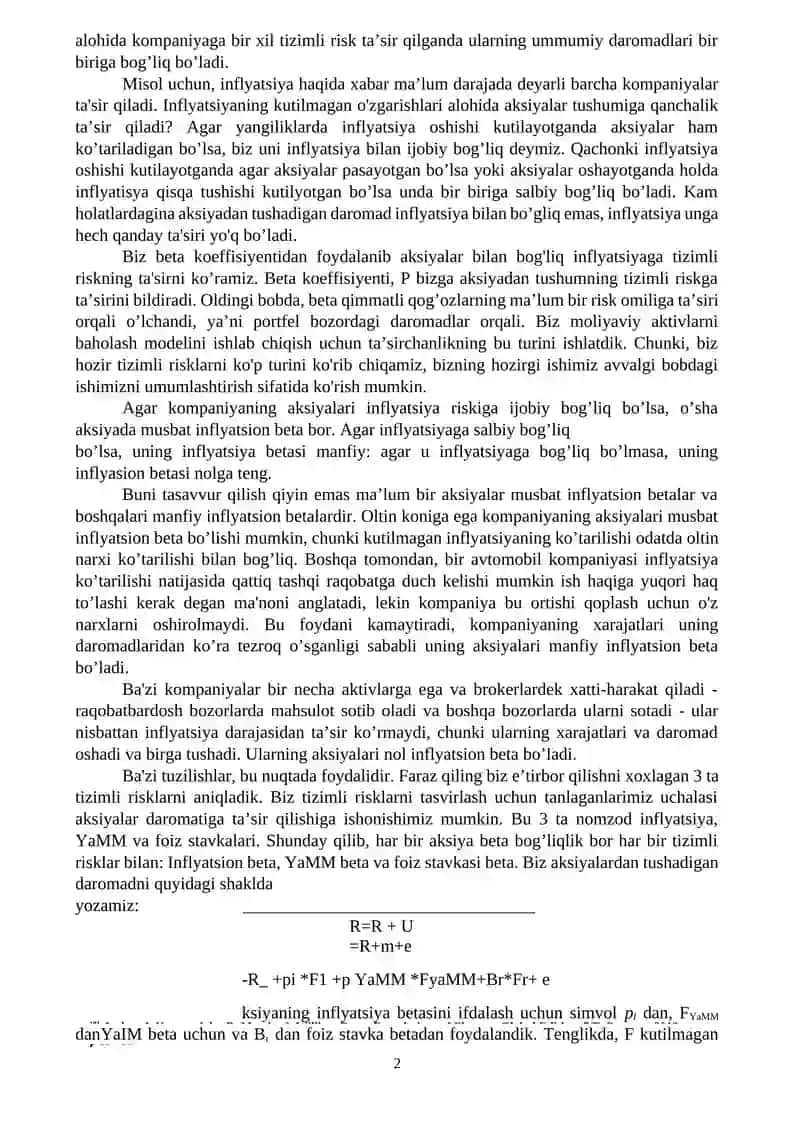 Zamonaviy (amaliy) moliya va risklar 2