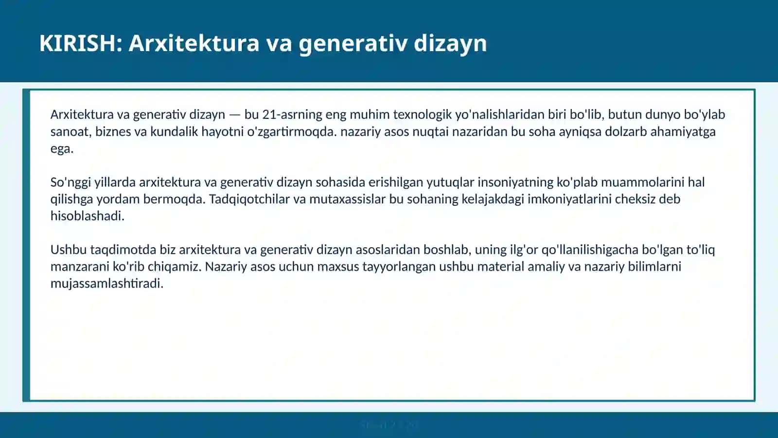 Arxitektura va generativ dizayn 2