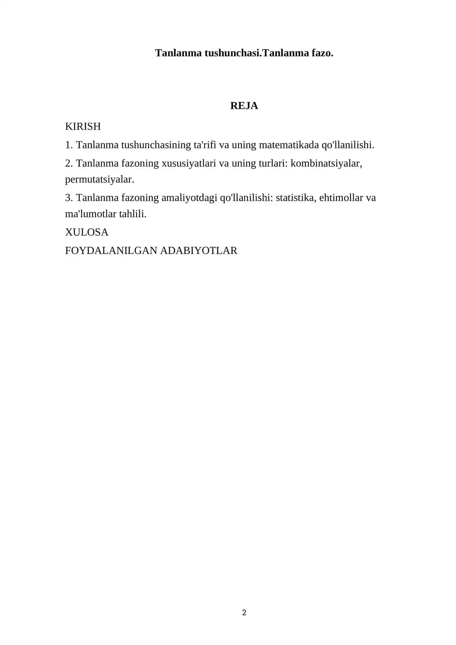 Tanlanma tushunchasi.Tanlanma fazo 2