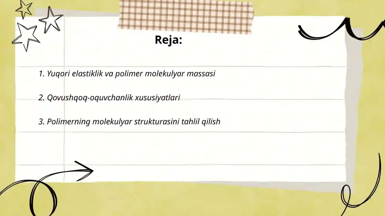 Shishasimon yuqori elastik va qovushqoq-oquvchan holatlarning polimer molekulyar massasiga bogʻliqligi 2