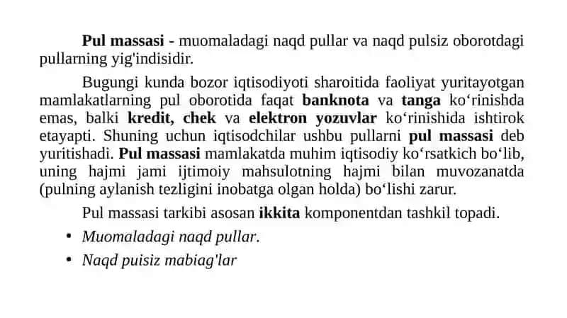 PUL MASSASI VA PUL AGREGATLARI 2