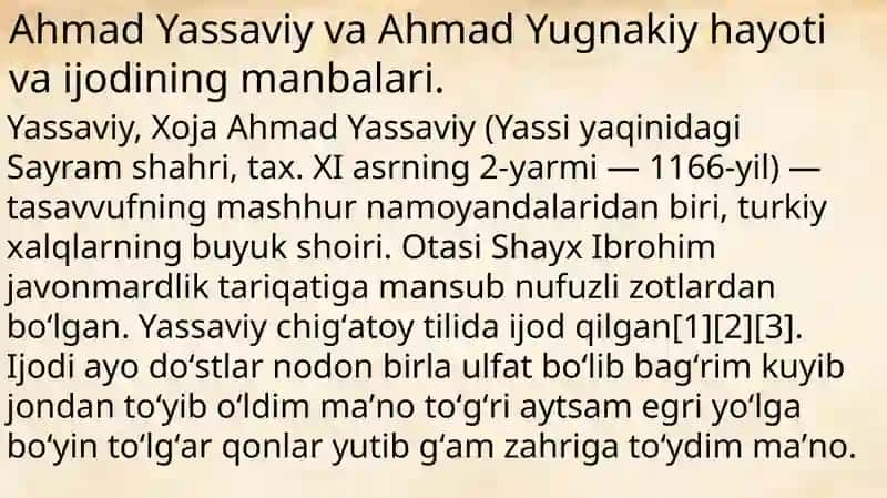 Ahmad Yassaviy va Ahmad Yugnakiy hayoti va ijodining manbalari 2