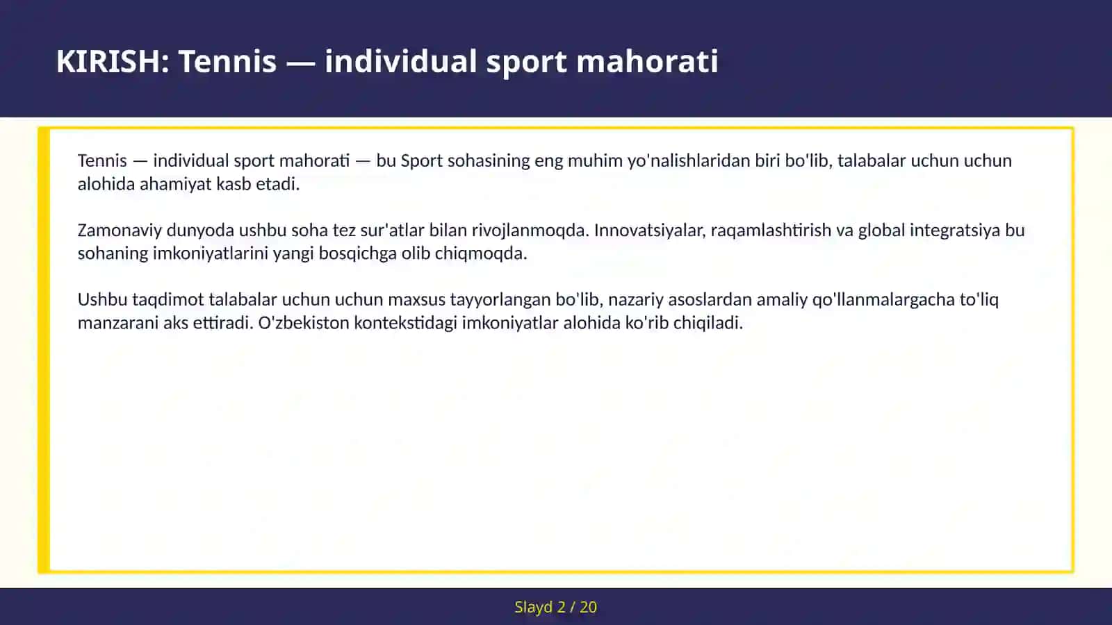 Tennis — individual sport mahorati 2