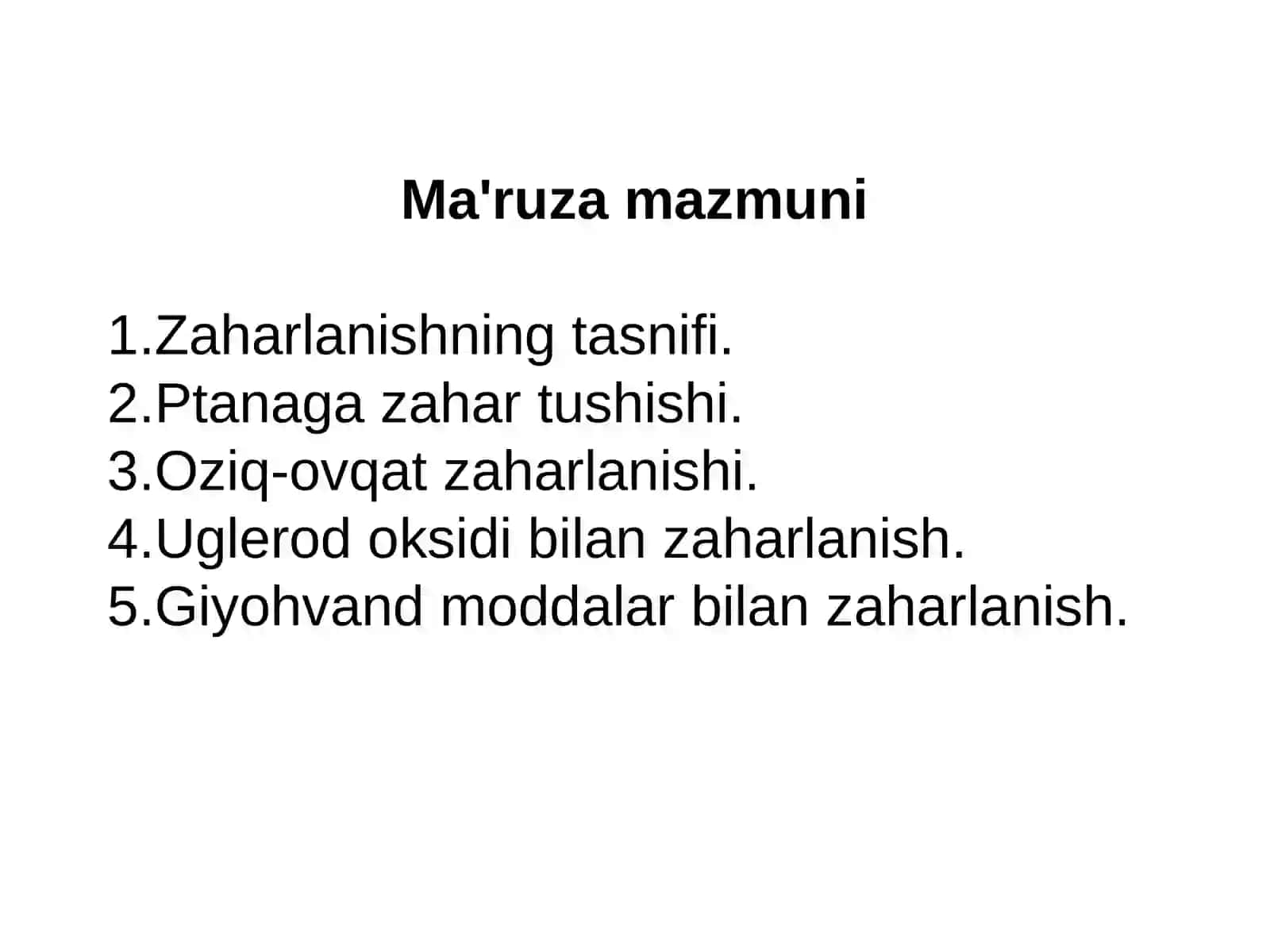 Zaharlanishning tasnifi 2
