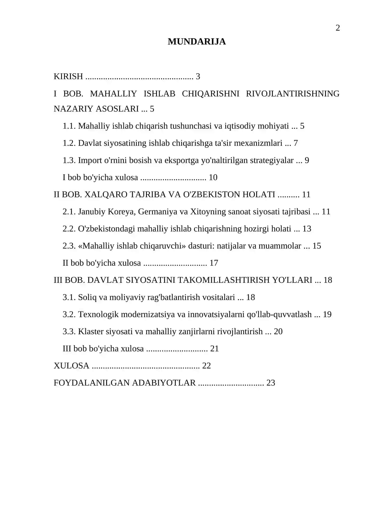 Mahalliy ishlab chiqarishni rivojlantirishda davlat siyosati 2