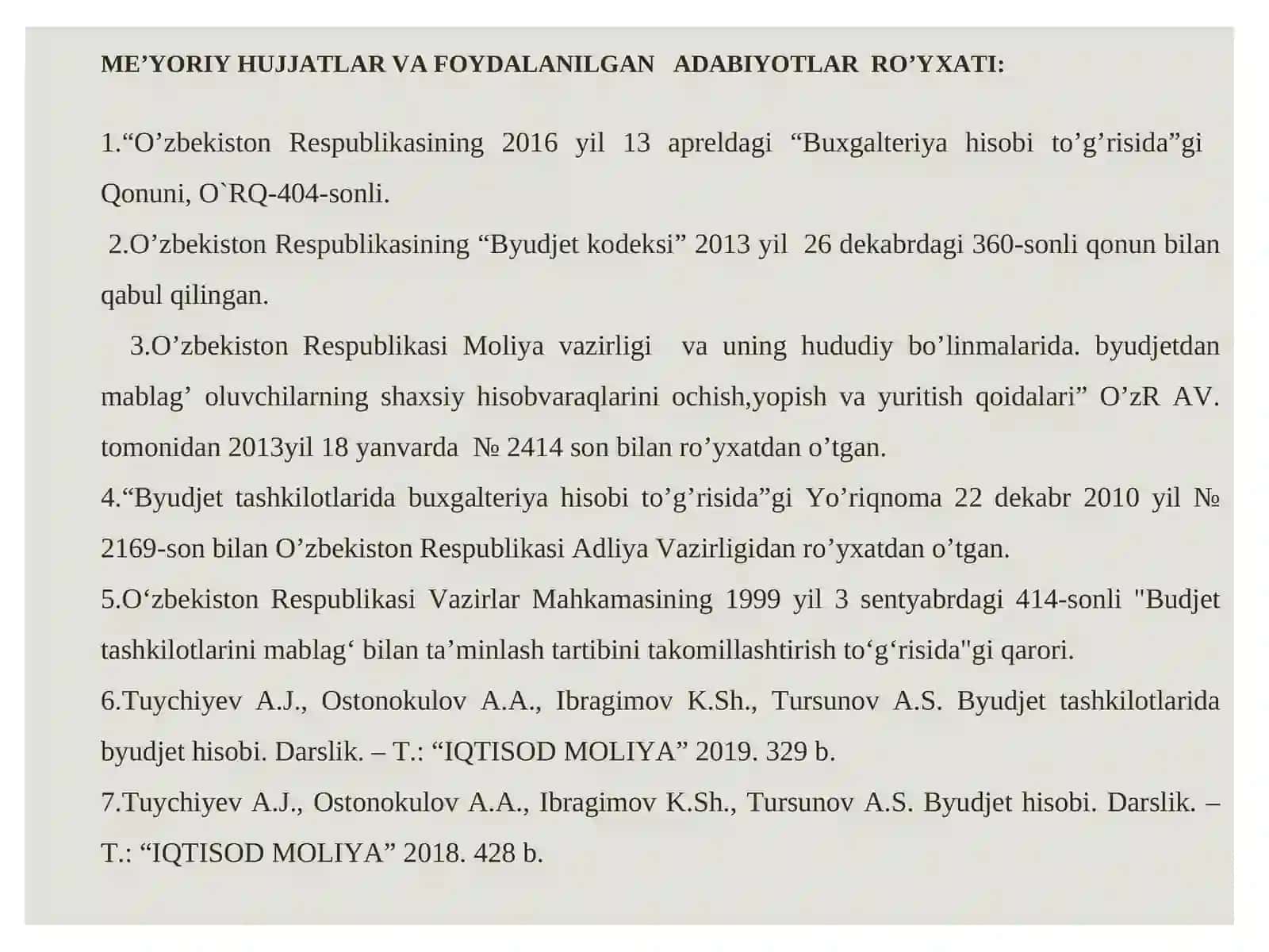 BYUDJET HISOBINING STANDARTLARI VA ULARNING MAZMUNI 2
