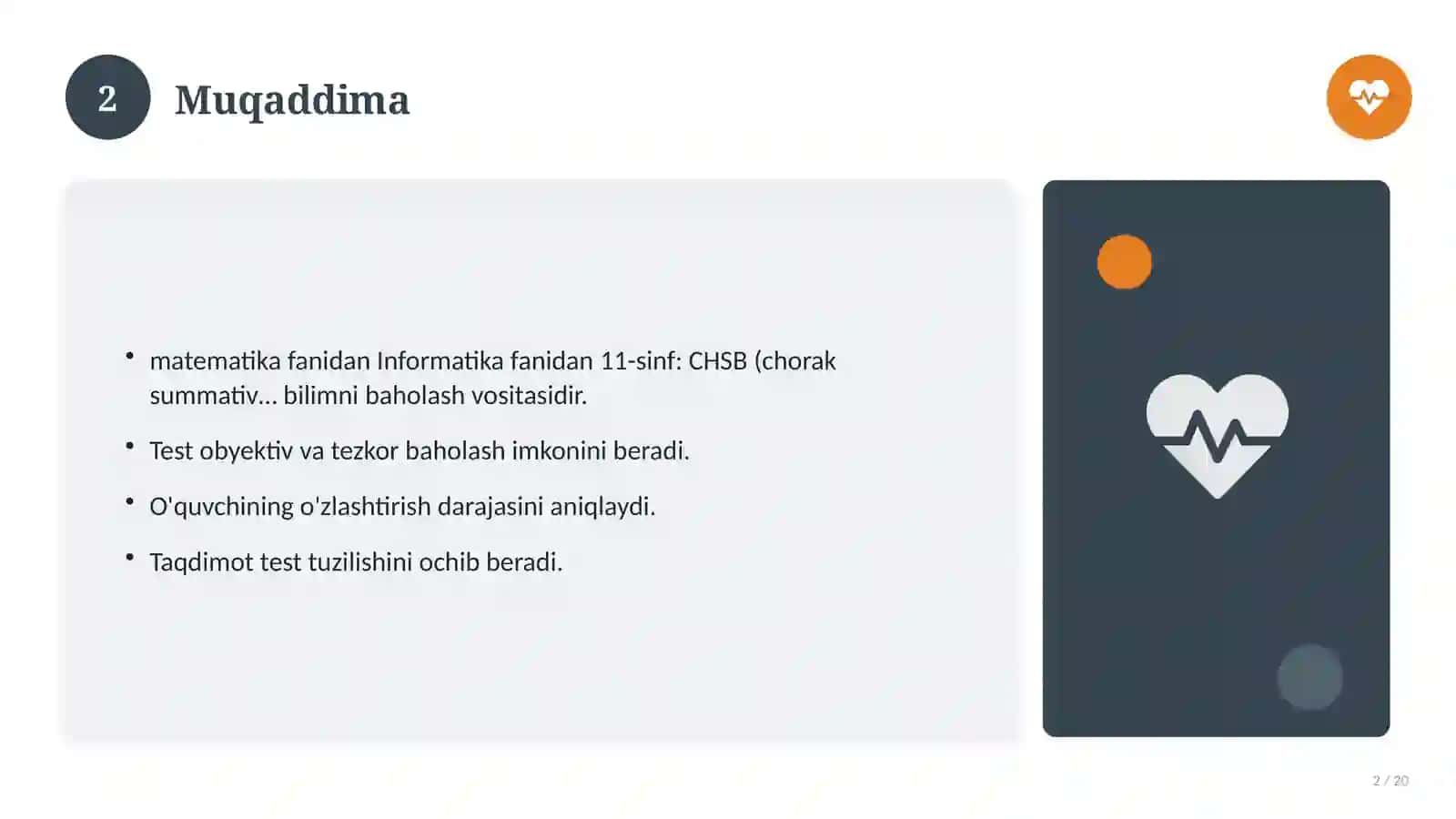 Informatika fanidan 11-sinf: CHSB (chorak summativ baholash) 2