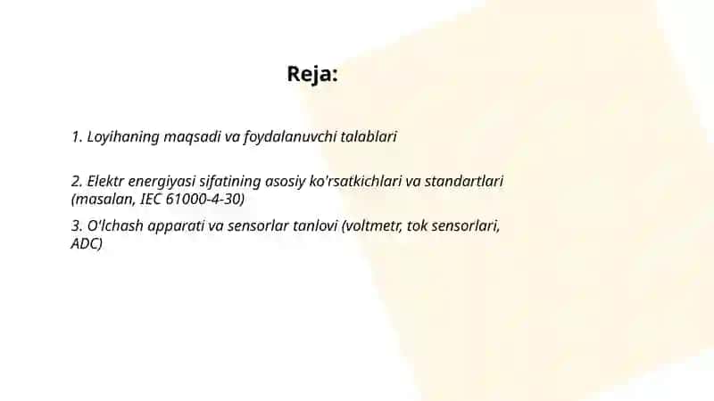 Elektr energiyasining sifatini baholovchi ilova ishlab chiqish 2