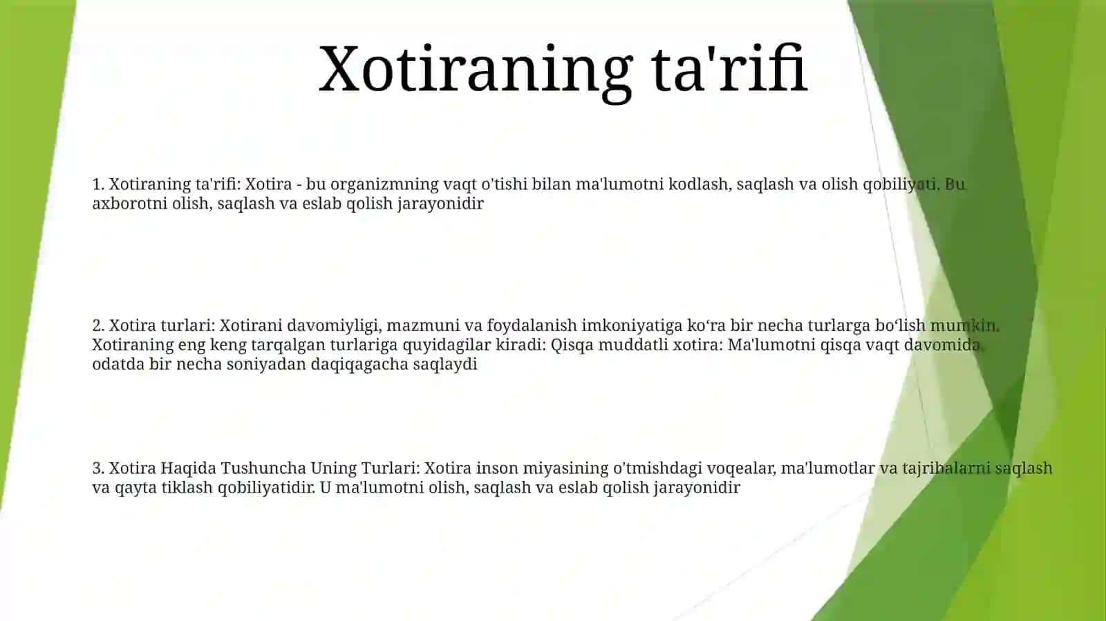 Xotira Haqida Tushuncha Uning Turlari 2