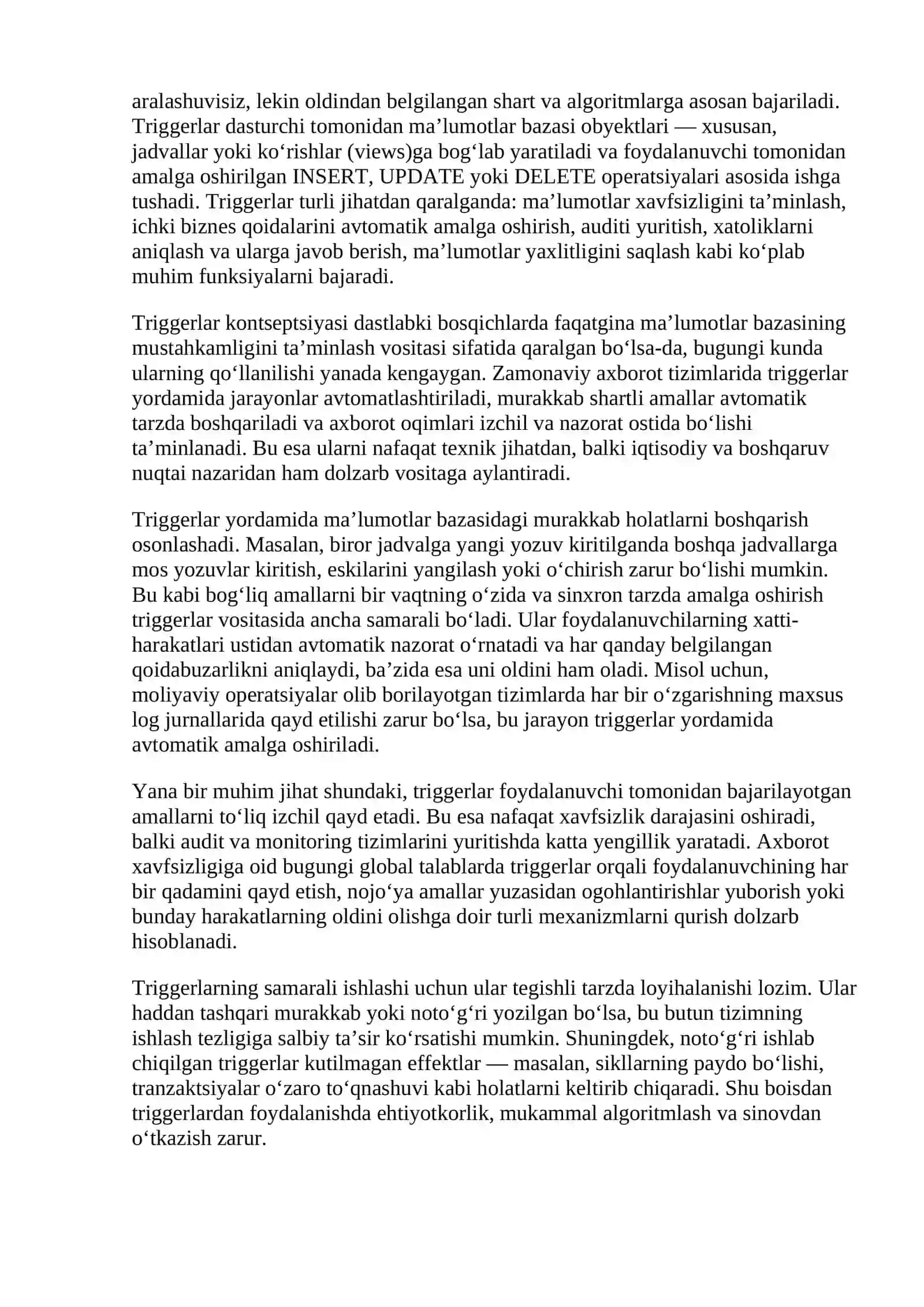 Triggerlar va ularning berilganlar bazasidagi o’rni 2