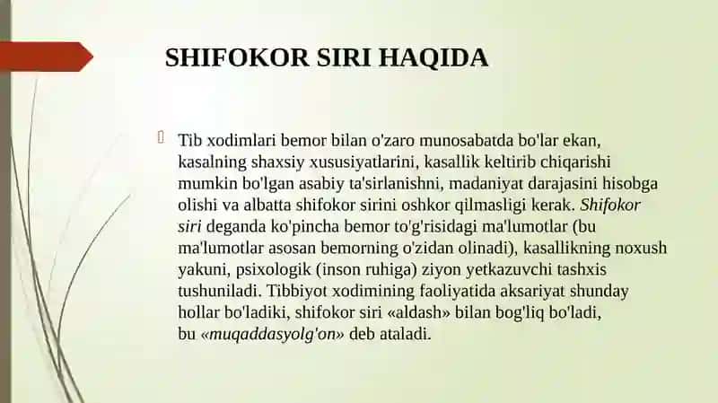 Shifokor siri muammosi 2