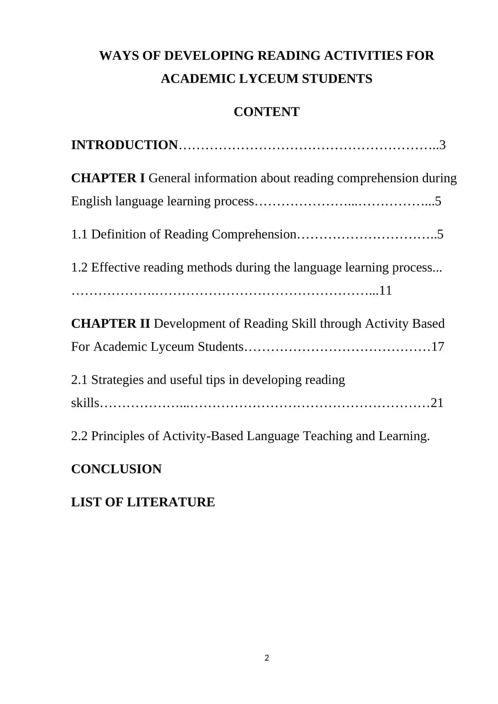 WAYS OF DEVELOPING READING ACTIVITIES FOR ACADEMIC LYCEUM STUDENTS 2