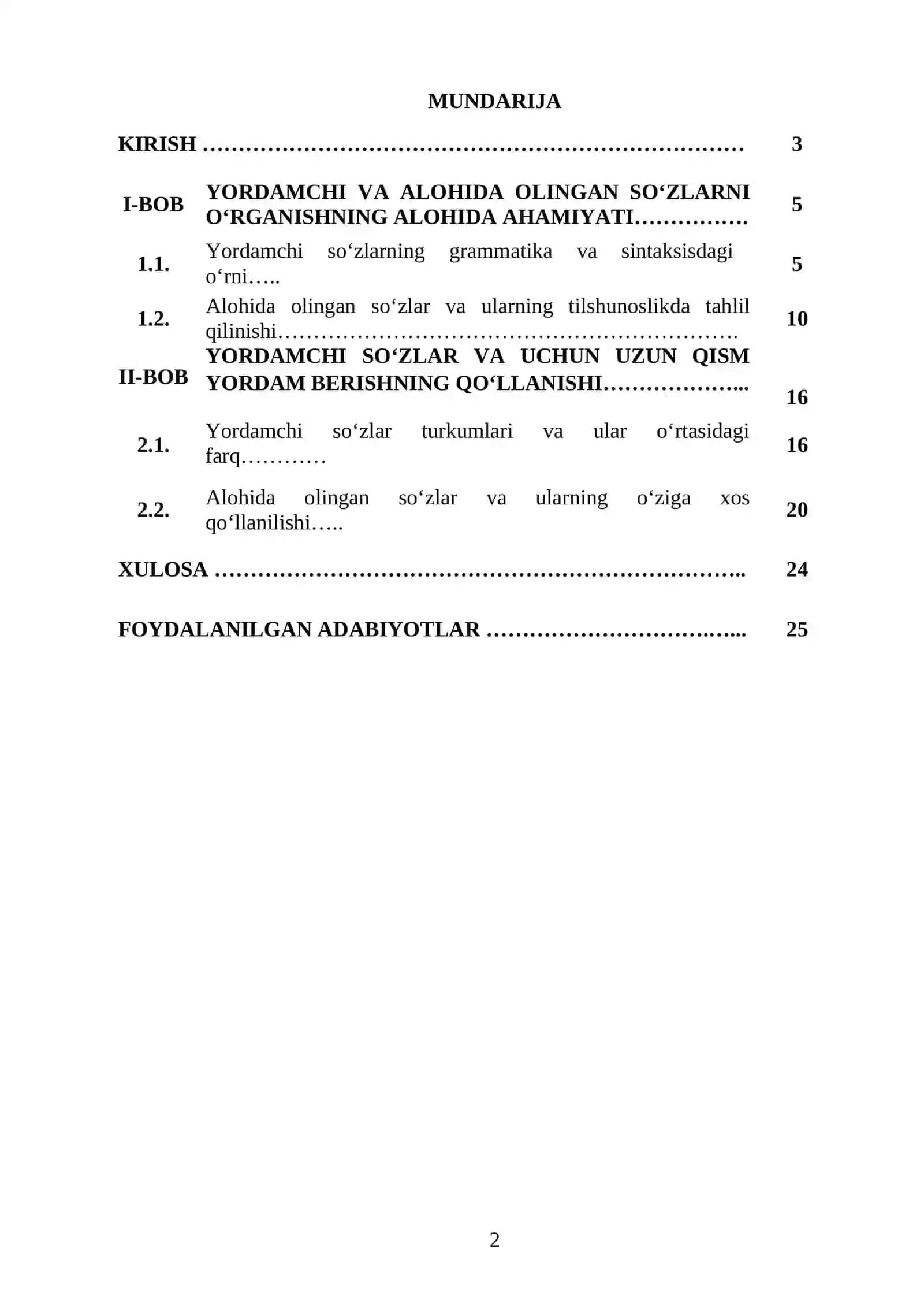 O’ZBEK TILIDA YORDAMCHI VA ALOHIDA OLINGAN SO’ZLAR 2