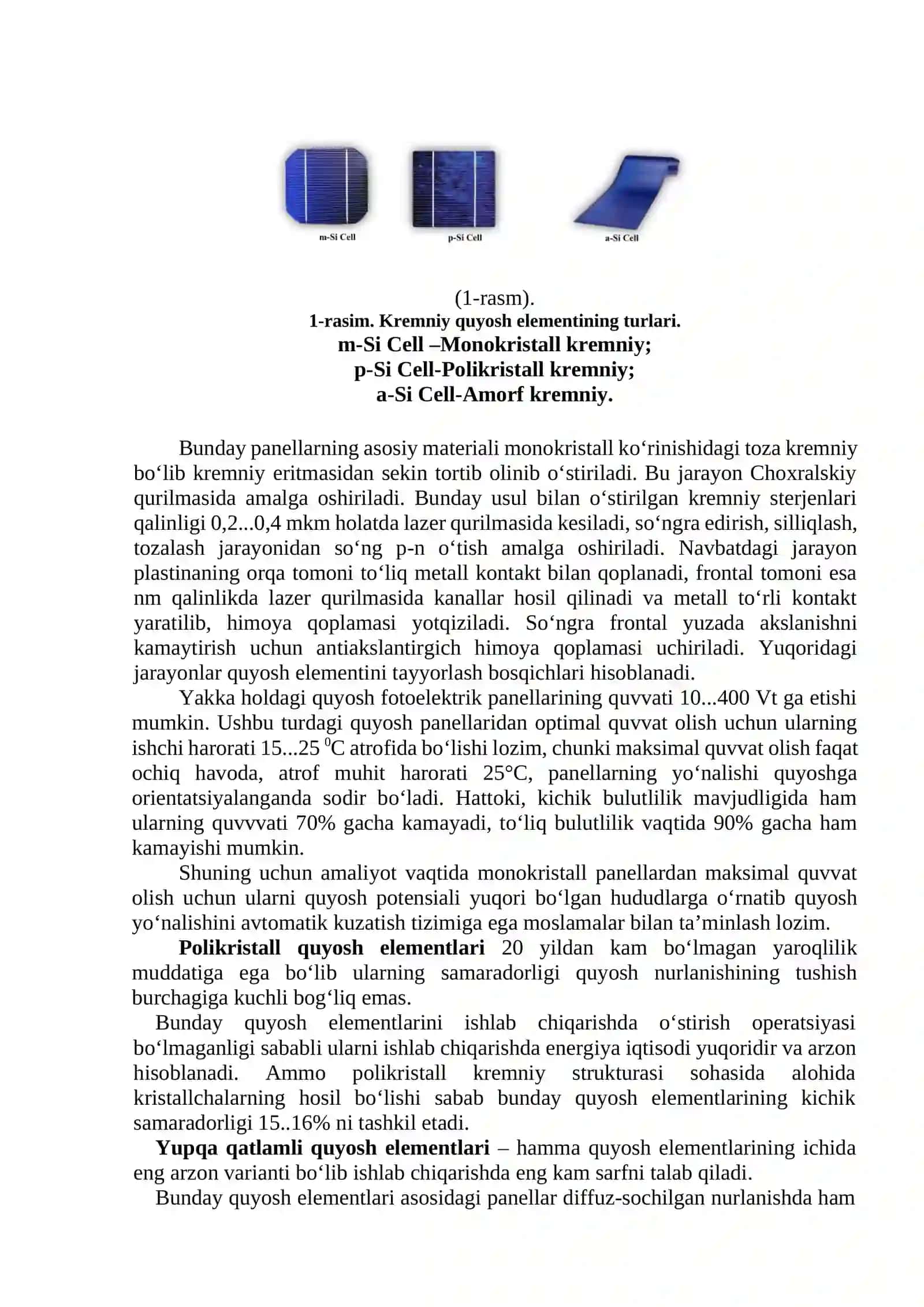 Quyosh elementi va fotoelektrik modulning parametrlari va xarakteristikalari 2
