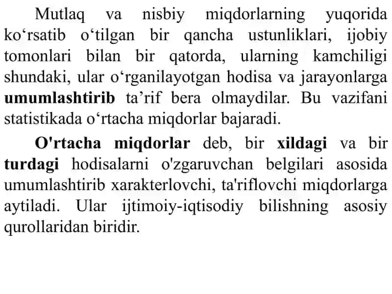 Oʻrtacha miqdorlar 2
