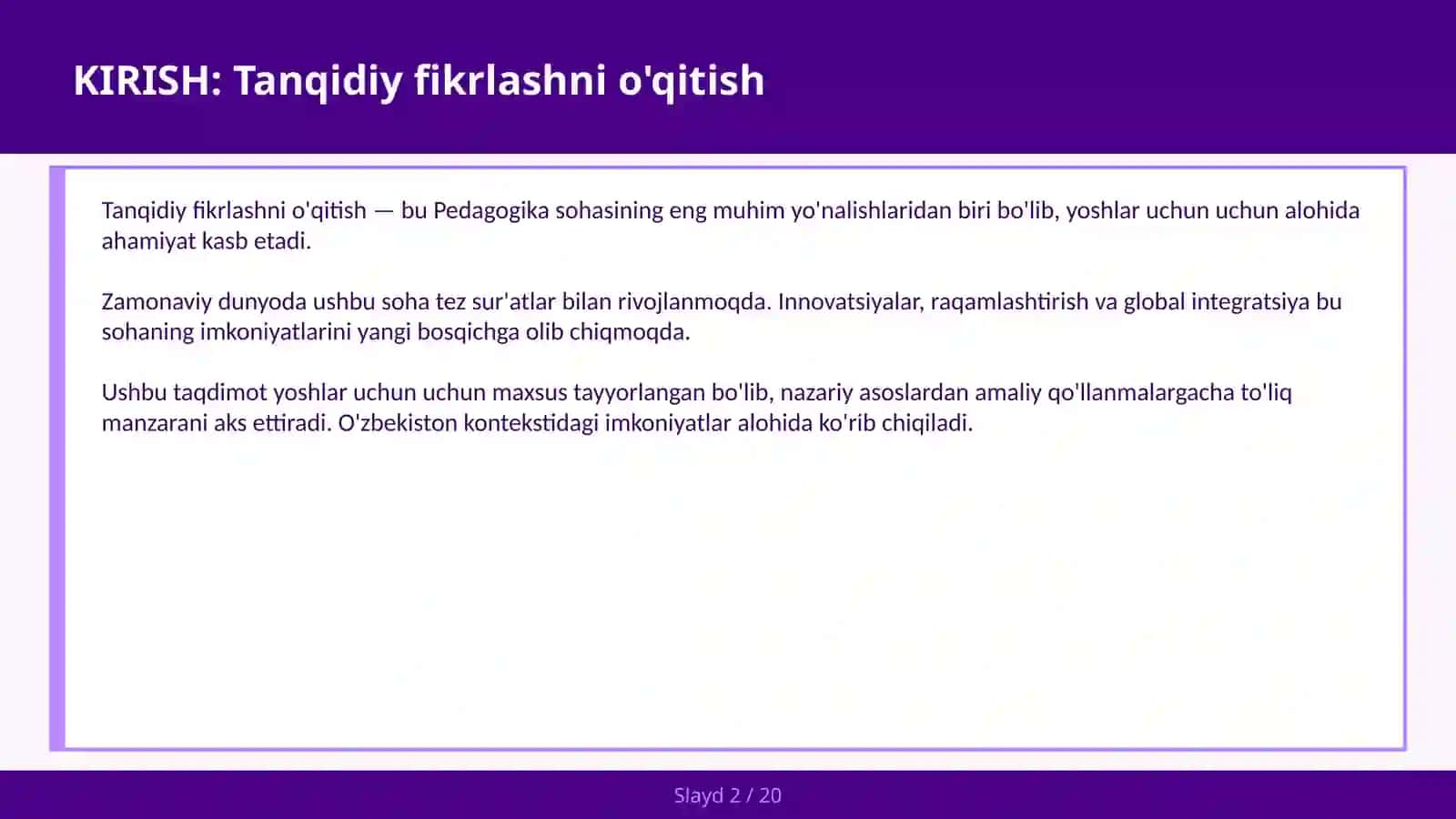 Tanqidiy Fikrlashni O'qitish 2