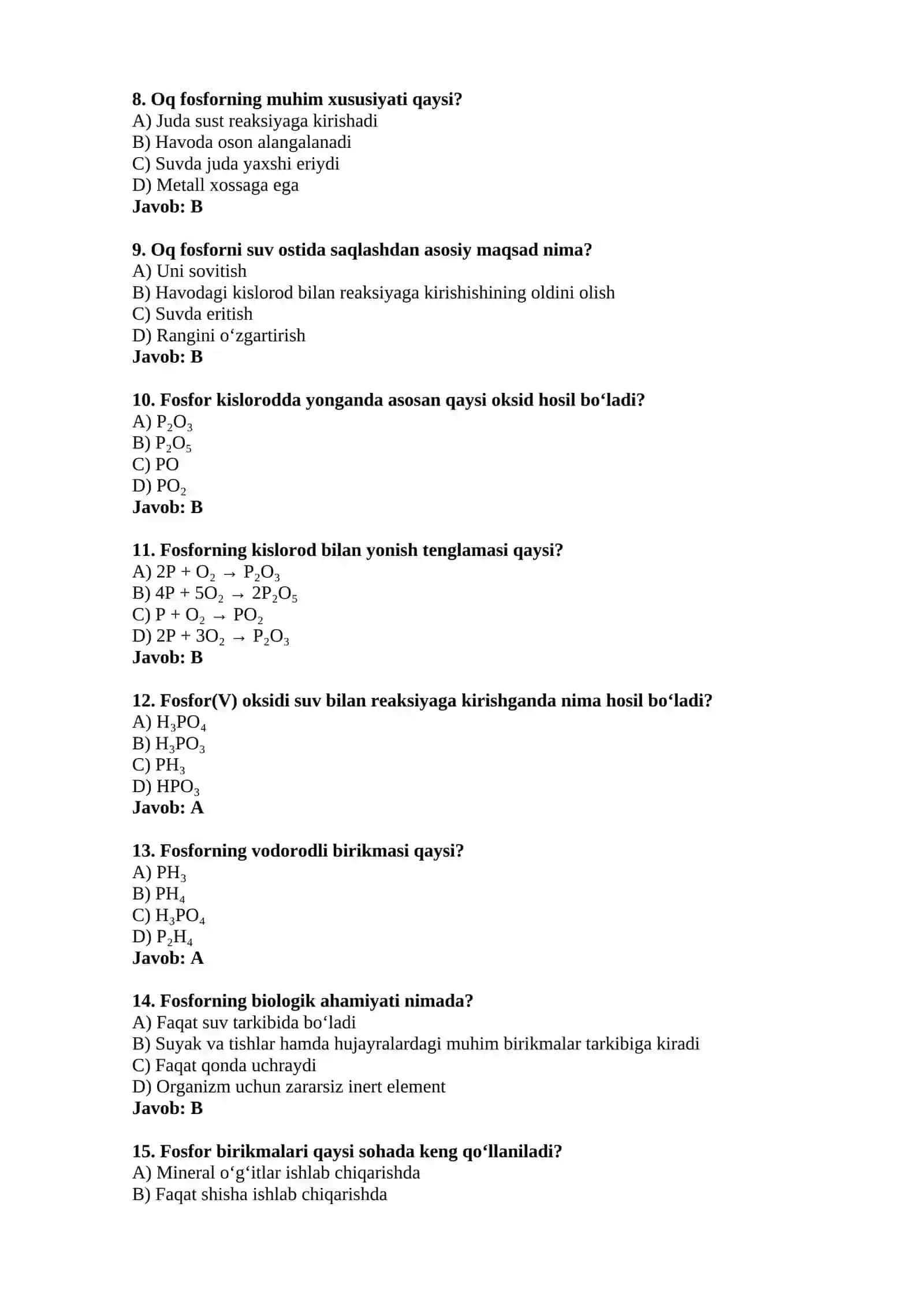 "Fosfor" mavzusidan 15 ta test 2