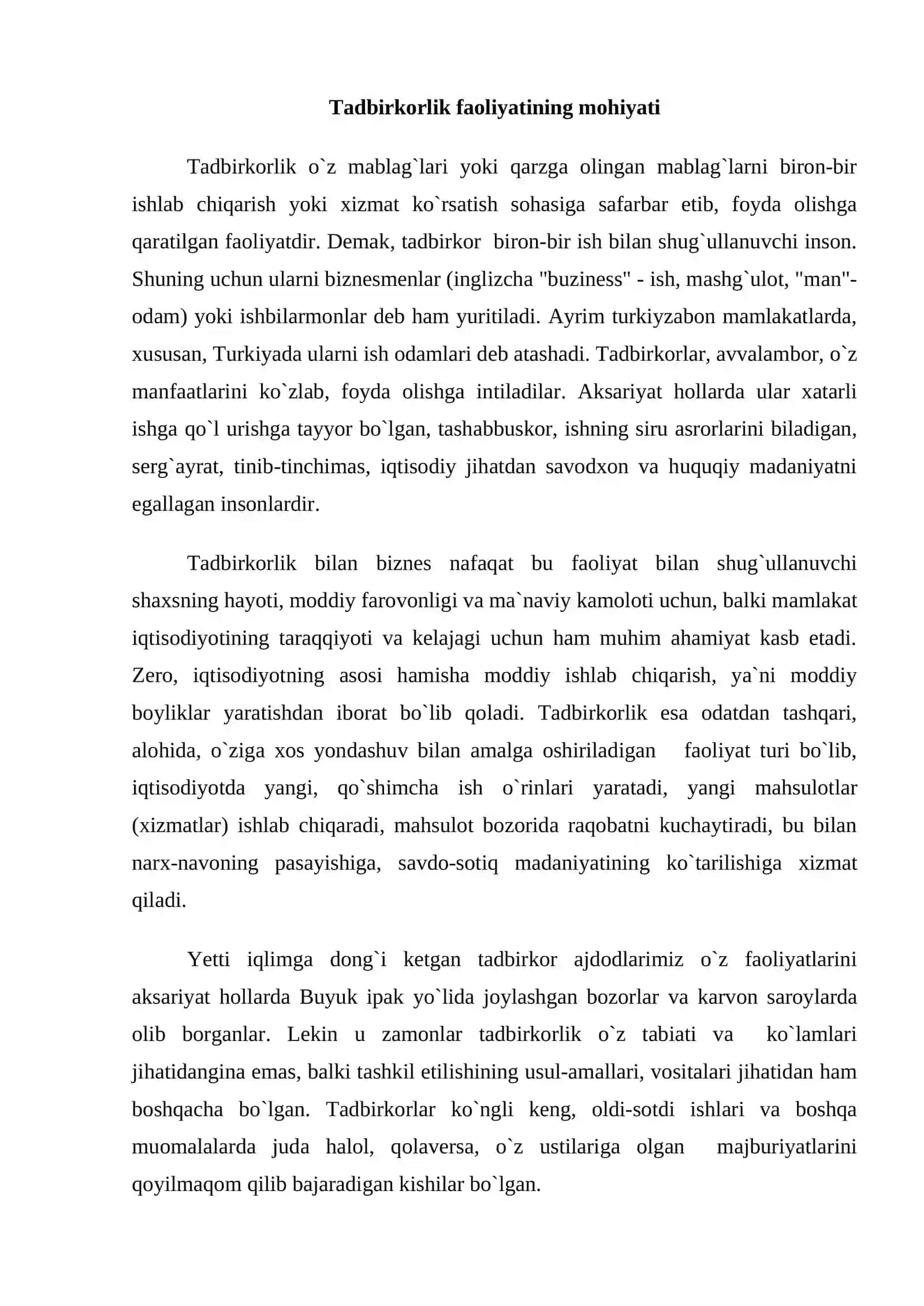 Tadbirkorlik faoliyati va uning mohiyati 2