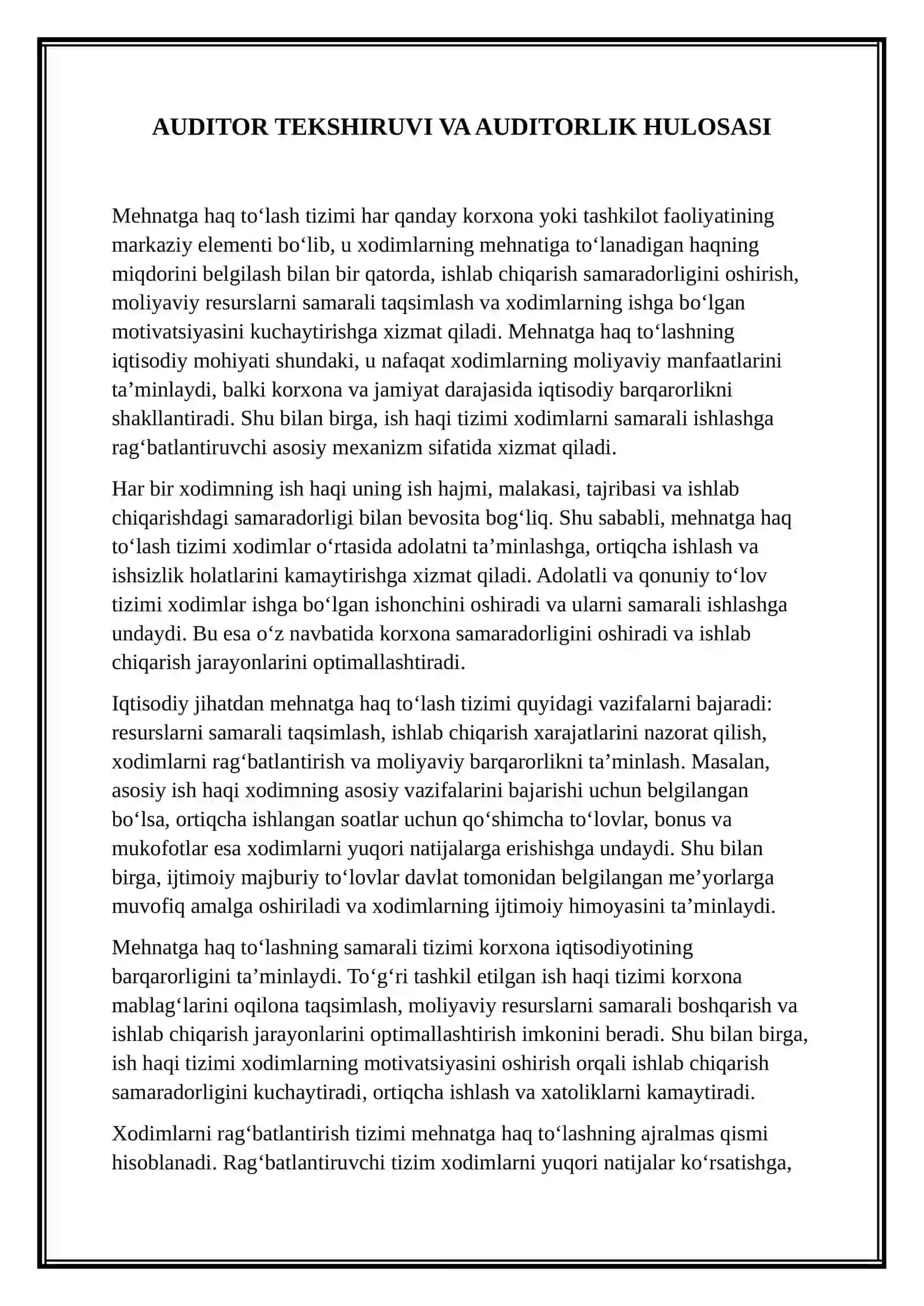 AUDITOR TEKSHIRUVI VA AUDITORLIK HULOSASI 2