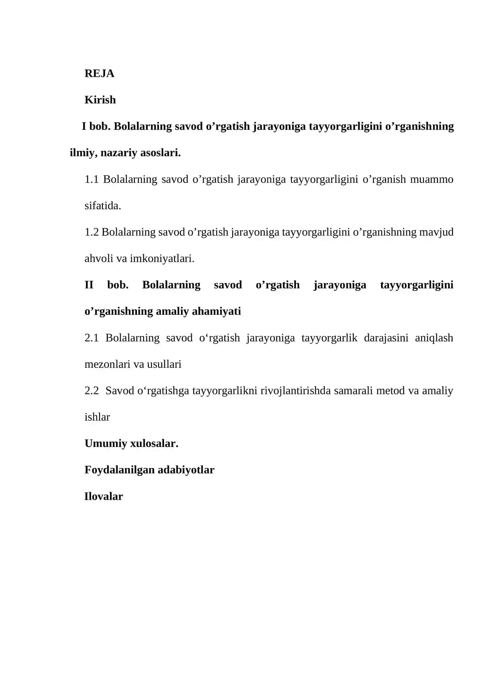 “Bolalarning savod o’rgatish jarayoniga tayyorgarligini o’rganish” 2
