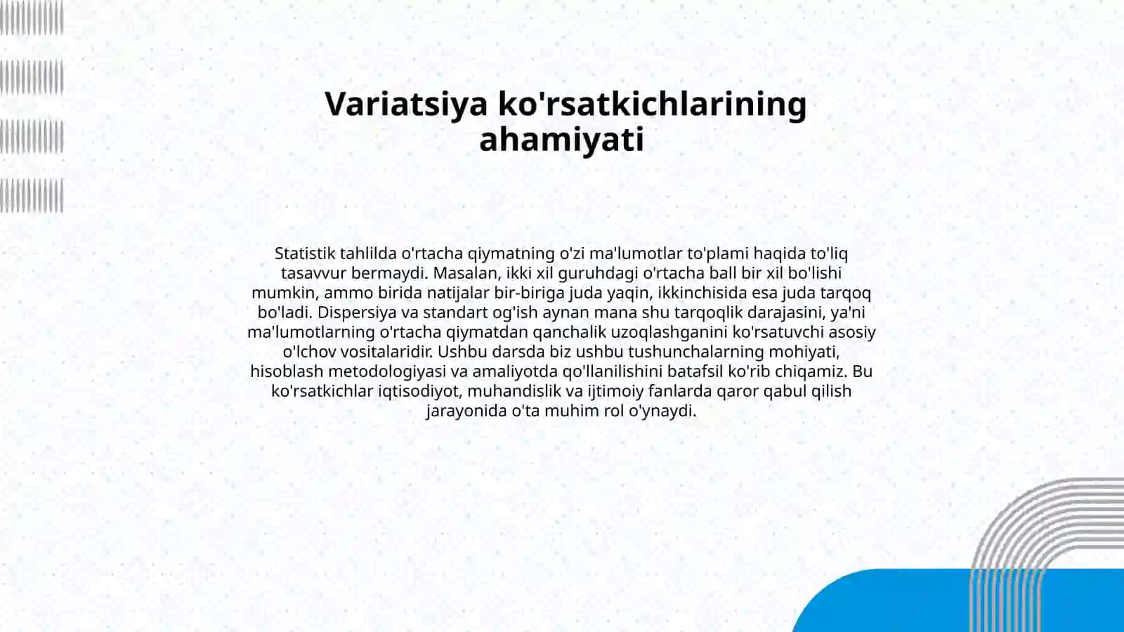 Dispersiya va Standart Og'ish 2