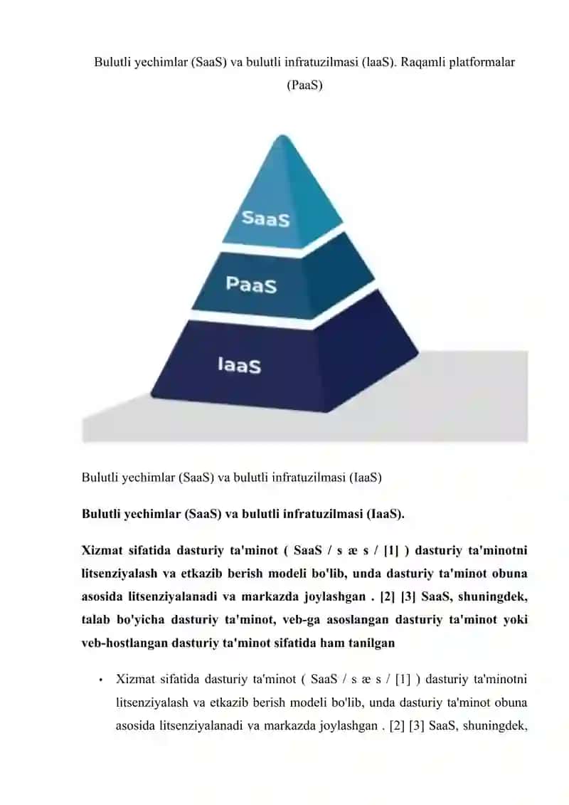 Bulutli yechimlar  va bulutli infratuzilmasi . Raqamli platformalar 2