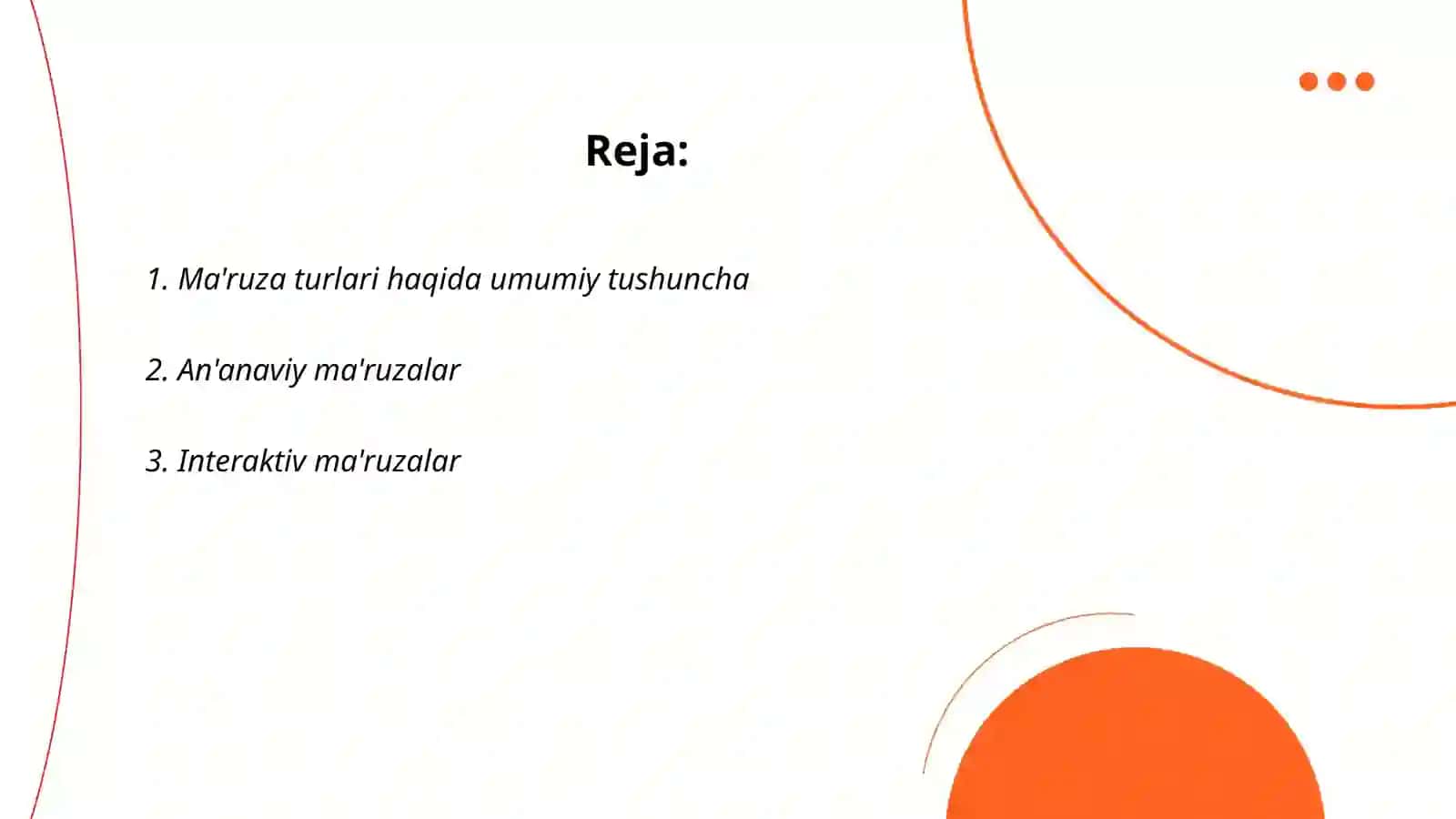 Ma'ruza turlari va uning tasnifi 2