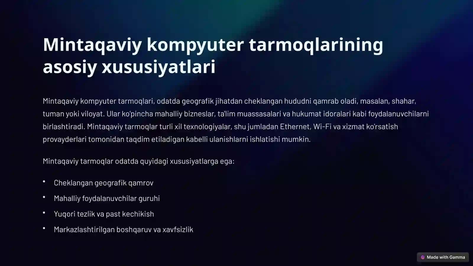 Mintaqaviy va global kompyuter tarmoqlari 2