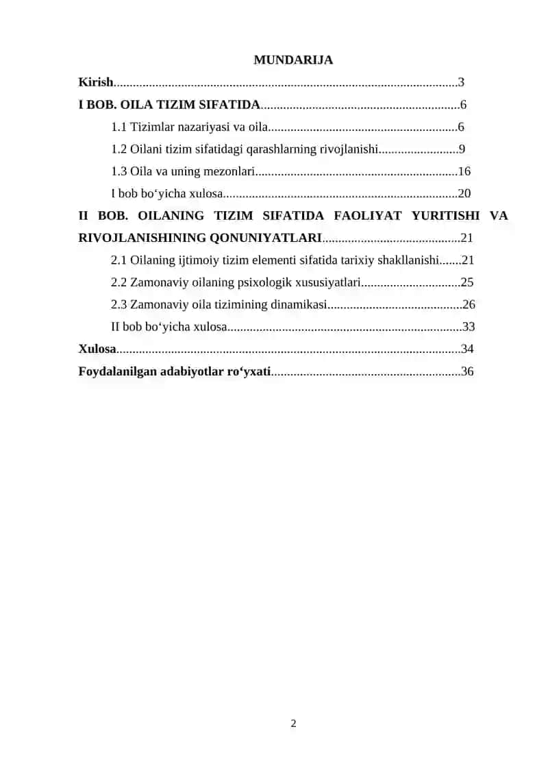 Oila ustalik bilan harakat qilish tizimi sifatida 2