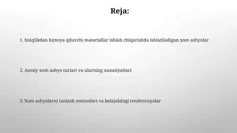 Issiqlik himoya lovchi materiallar ishlab chiqarishda ishlatiladigan xom ashyolar 2