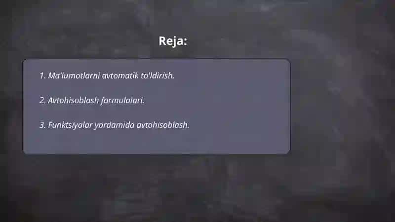 Excel dasturida avtotóldirishlar va avtohisoblashlar 2