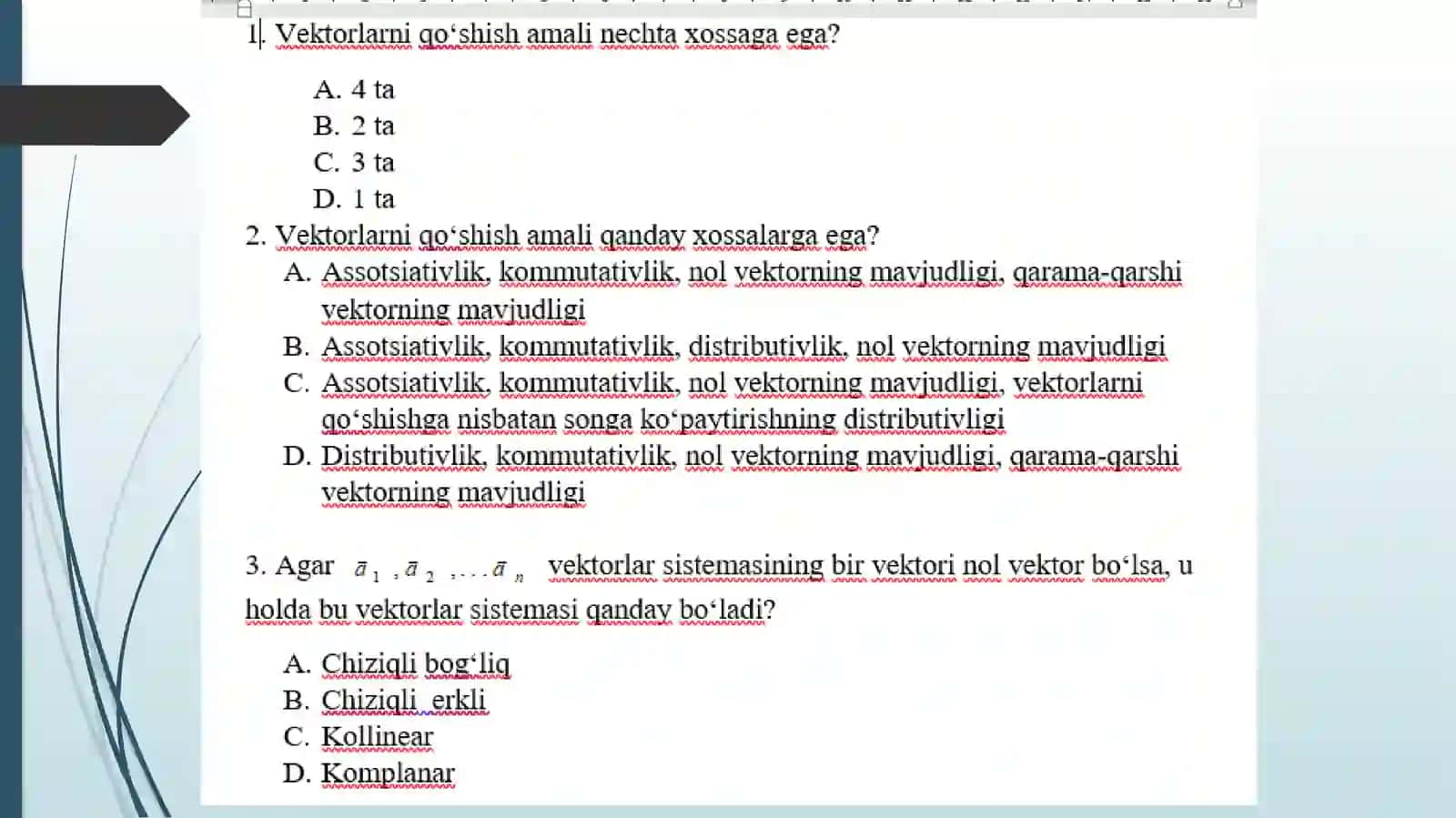 VEKTORLARNING SKALYAR, VEKTOR VA ARALASH KO‘PAYTMALARI 2