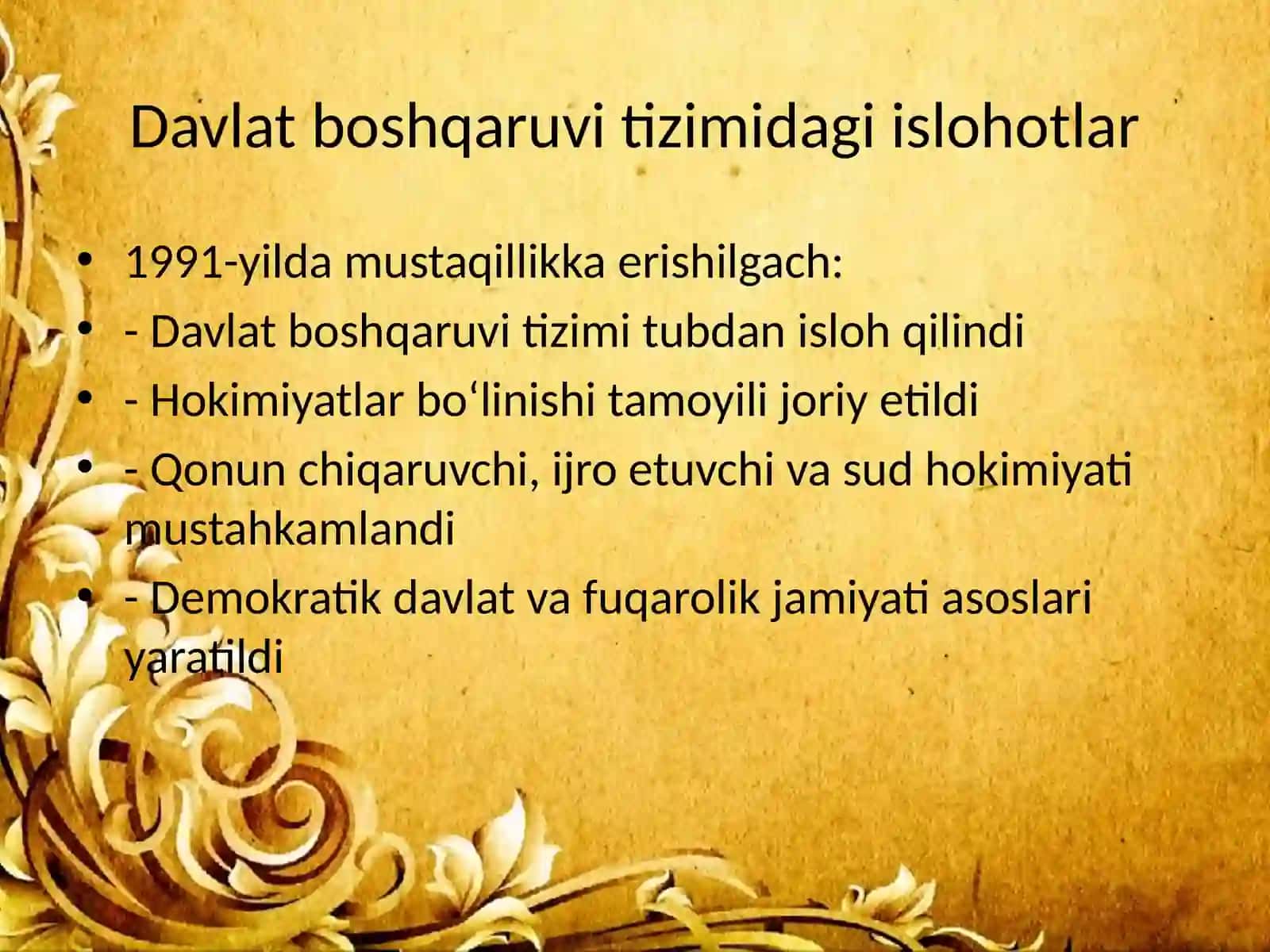 Davlat boshqaruvi tizimida amalga oshirilgan islohotlar 2